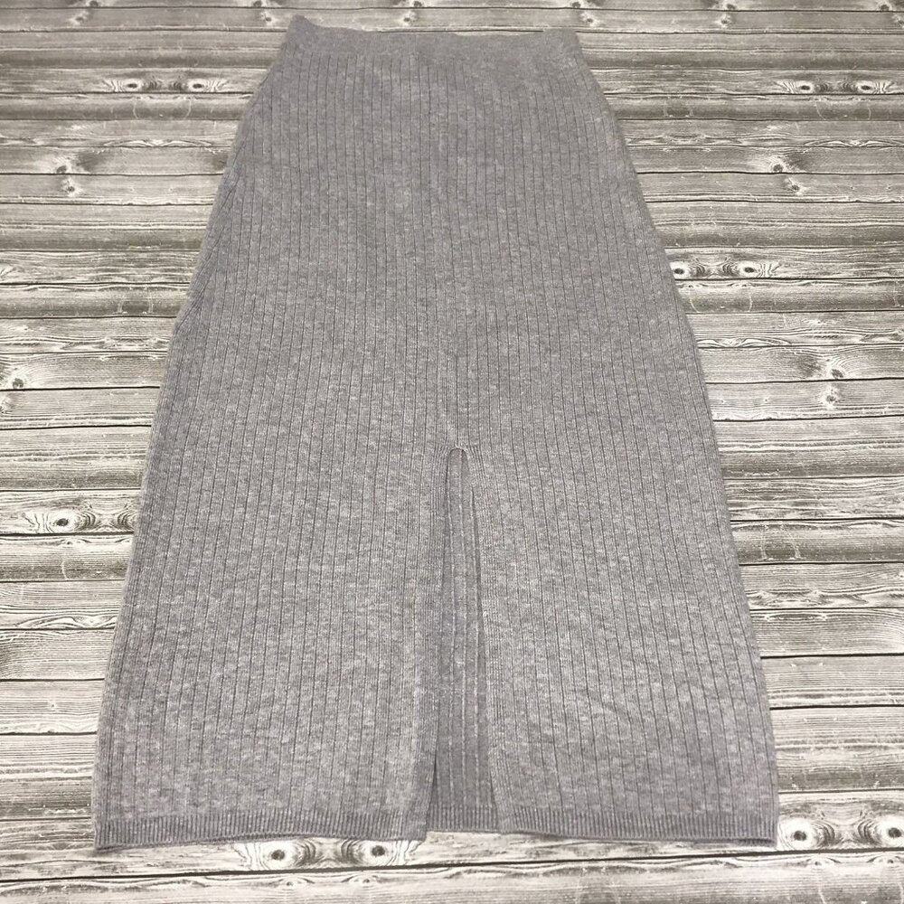 Free People Skyline Pencil Stretch Ribbed Midi Skirt Size XS Grey Front Slit